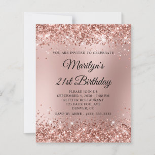 Convite de Aniversário de 21 Anos Glittery Rose Go