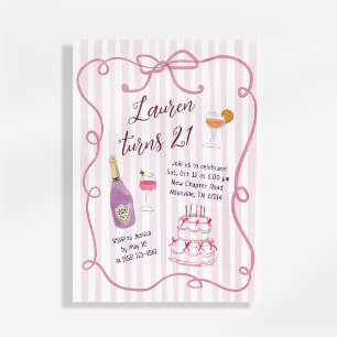 Convite de Aniversário de 21 anos Laço Rosa Capric