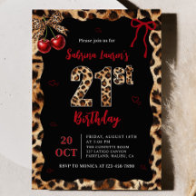 Convite de Aniversário de 21 anos Leopard Cheetah 