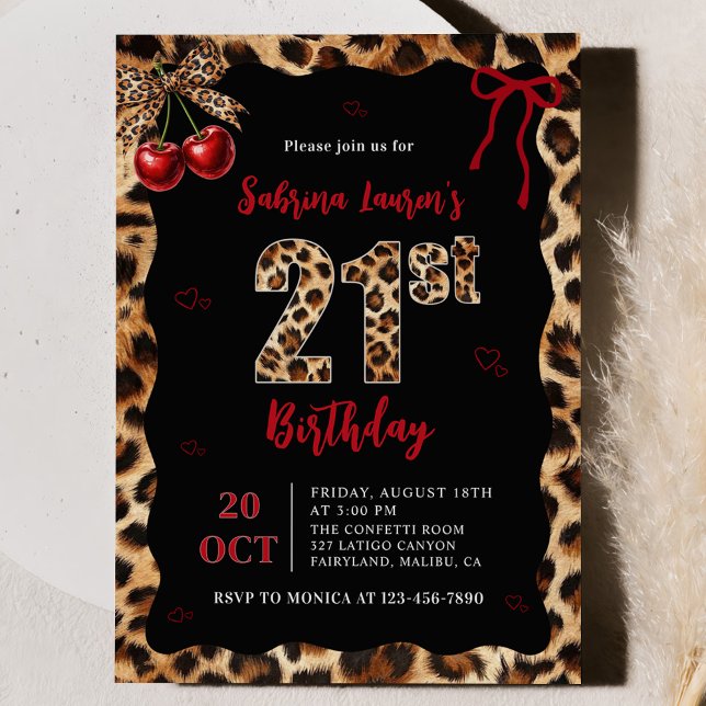 Convite de Aniversário de 21 anos Leopard Cheetah  (Criador carregado)