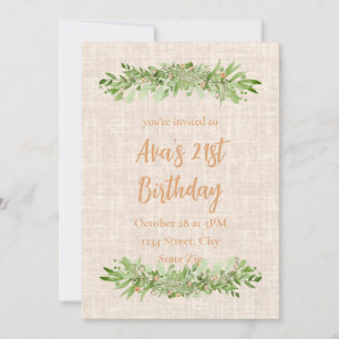 Convite de Aniversário de 21 anos – Linen Greenery