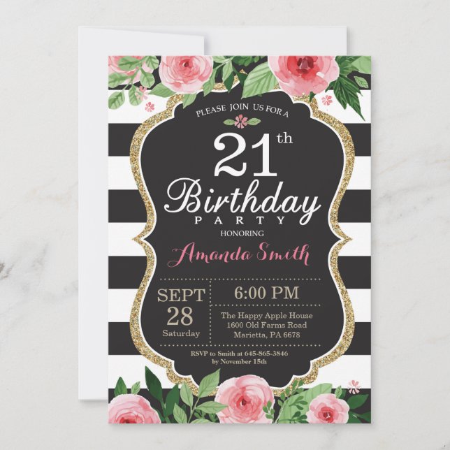 Convite de Aniversário de 21 anos para Mulheres. F (Frente)