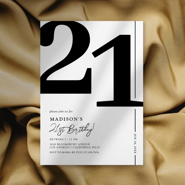 Convite de Aniversário de 21 Anos Preto e Branco E (Criador carregado)