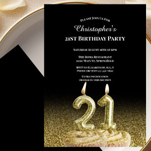 Convite de Aniversário de 21 anos Preto e Dourado 