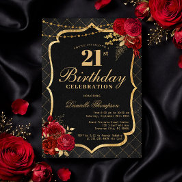 Convite de Aniversário de 21 anos Preto, Vermelho 