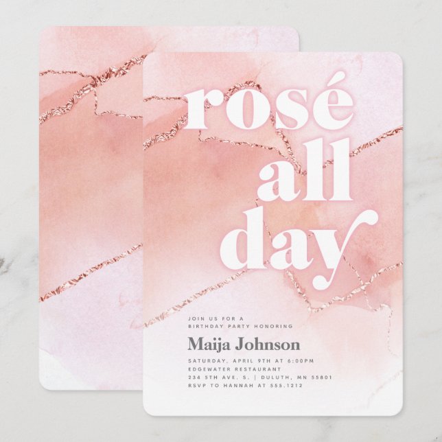 Convite de Aniversário de 21 anos Rosé All Day (Frente/Verso)