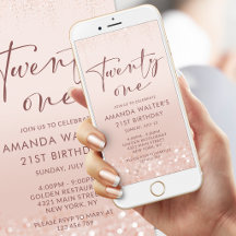 Convite de Aniversário de 21 anos Rose Gold Glitte