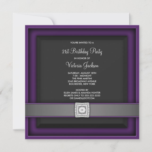 Convite de Aniversário de 21 Anos Roxo (Frente)
