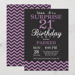 Convite de Aniversário de 21 anos Surpresa Preto e