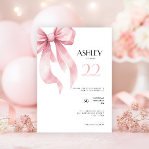 Convite de Aniversário de 22 Anos com Laço Rosa pa