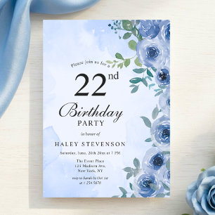 Convite de Aniversário de 22 Anos Dusty Blue Water