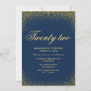 Convite de aniversário de 22 anos elegante Navy Do