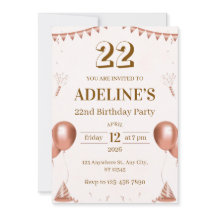 Convite de Aniversário de 22 Anos Ilustrado em Ros
