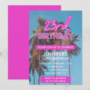 convite de aniversário de 23 anos palmeira rosa de