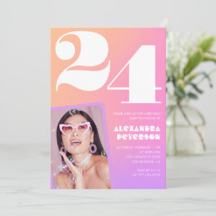 Convite de aniversário de 24 anos com gradiente ro