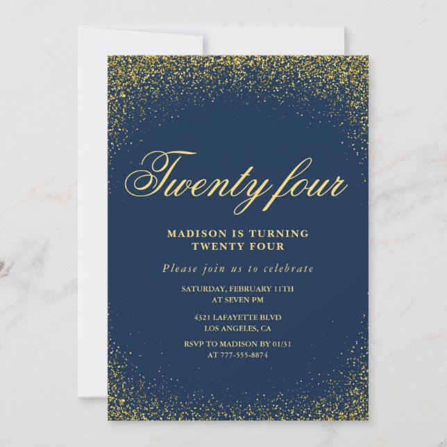 Convite de aniversário de 24 anos elegante Navy Do (Frente)