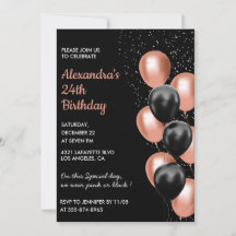 Convite de aniversário de 24 anos em rose gold Bal