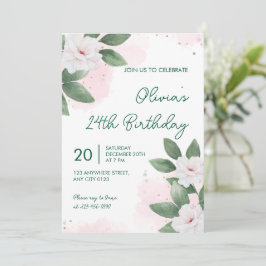 Convite de Aniversário de 24 Anos Floral Branco El