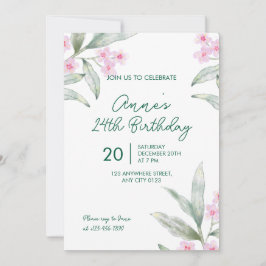 Convite de Aniversário de 24 Anos Floral Rosa Eleg