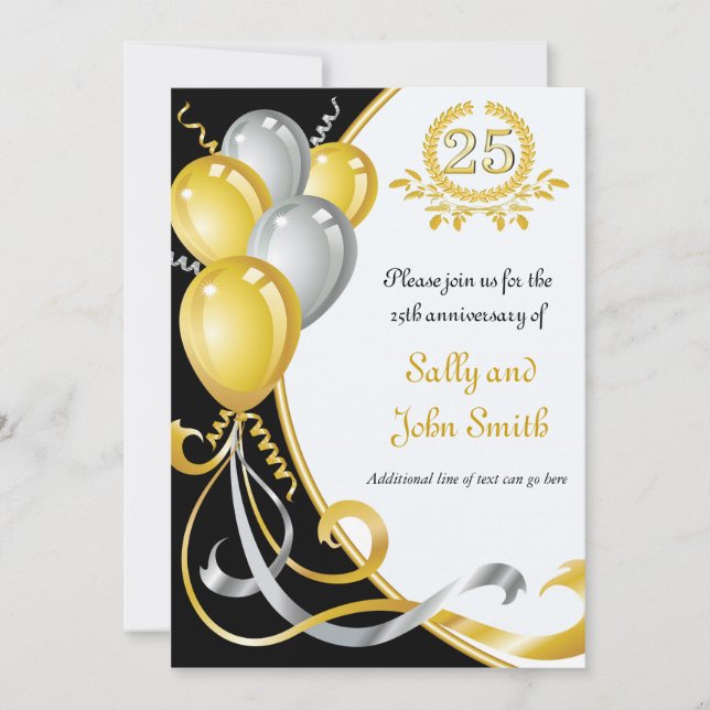 Convite de Aniversário de 25º Aniversário em Ouro  (Frente)