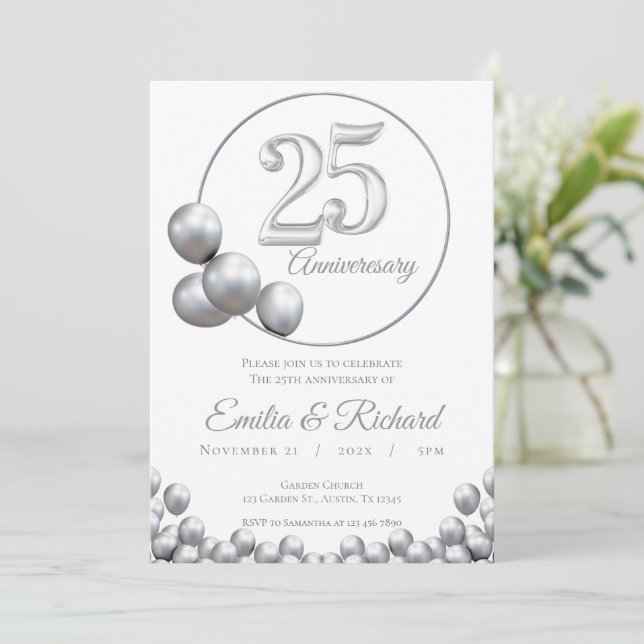 convite de aniversário de 25 anos (Em pé/Frente)