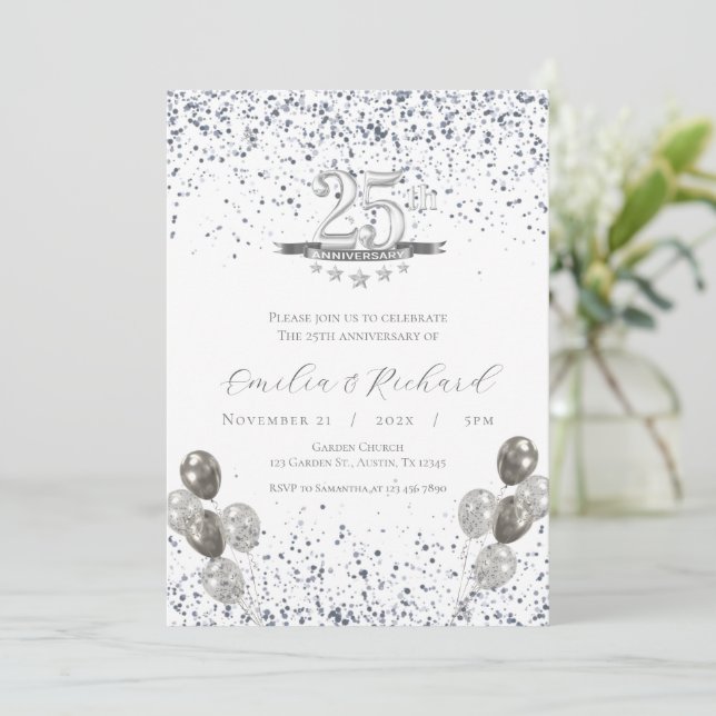 convite de aniversário de 25 anos (Em pé/Frente)