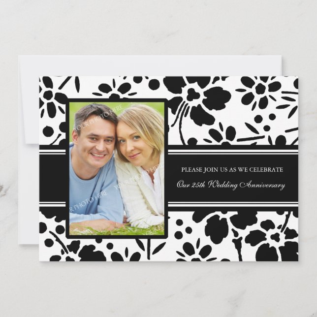 Convite de Aniversário de 25 Anos com Foto Floral  (Frente)