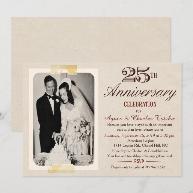 Convite de Aniversário de 25 Anos de Casamento - F (Frente/Verso)