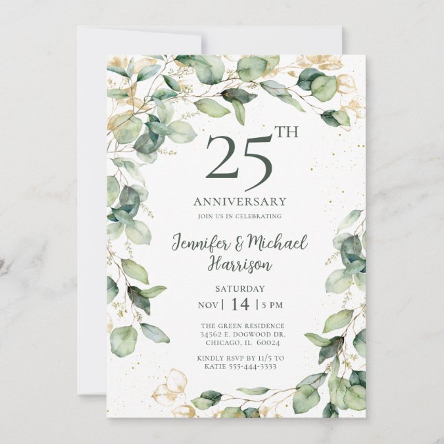 Convite de Aniversário de 25 anos Eucalyptus (Frente)