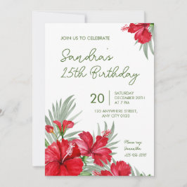 Convite de Aniversário de 25 anos Floral Tropical