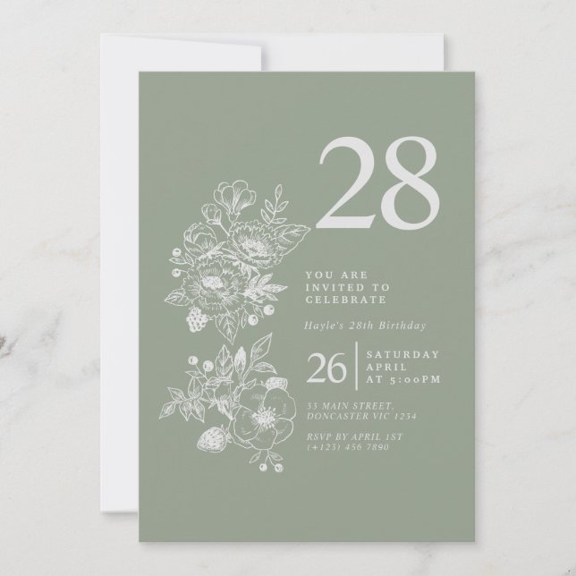 Convite de Aniversário de 28 Anos Botanical Wildfl (Frente)
