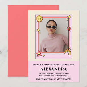 convite de aniversário de 28 anos Floral Rosa Retr