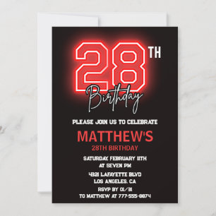 Convite de aniversário de 28 anos Neon Preto para 