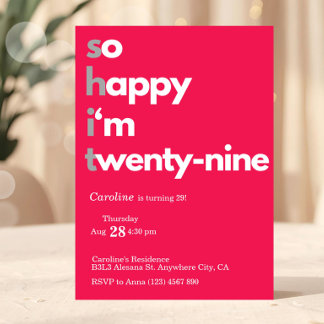 Convite de Aniversário de 29 anos Minimalista Mode