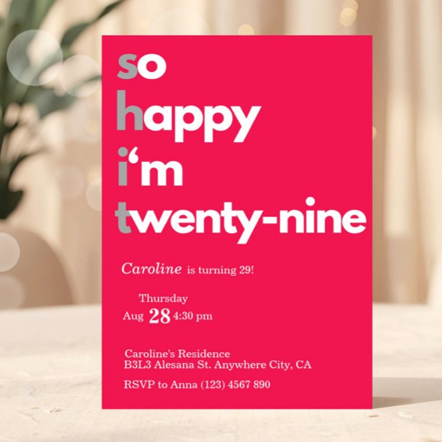 Convite de Aniversário de 29 anos Minimalista Mode (Minimalist 29th Birthday Invitation)