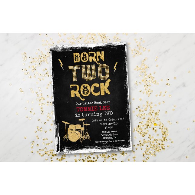 Convite de Aniversário de 2 anos Born TWO Rock Roc (Criador carregado)