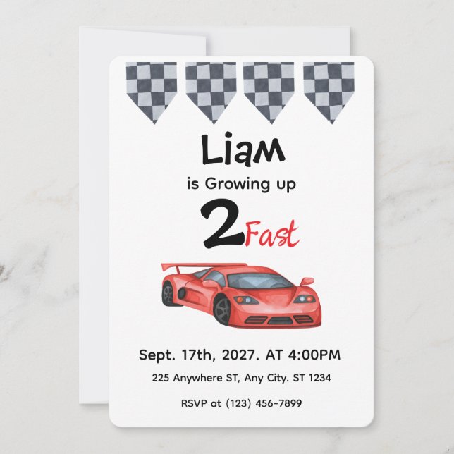 Convite de Aniversário de 2 anos com Carro de Corr (Frente)