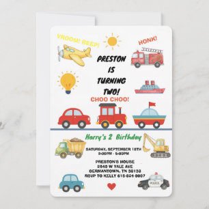 Convite de Aniversário de 2 anos com Transporte em