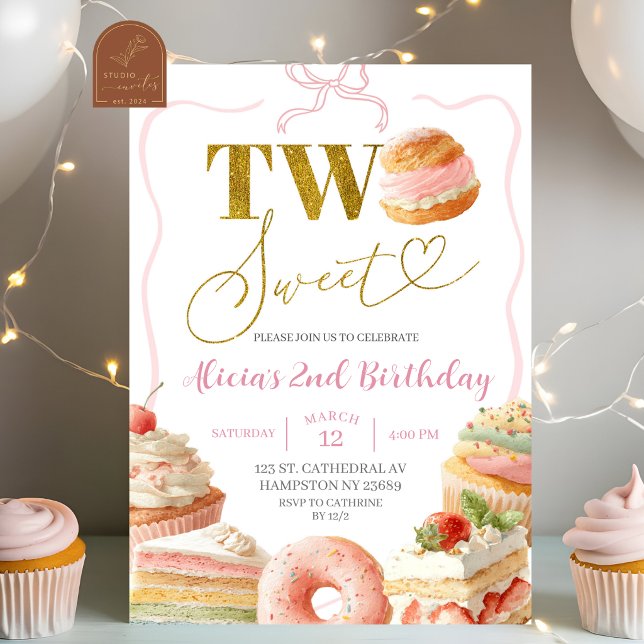 Convite de Aniversário de 2 anos Coquette Bow Swee (Criador carregado)