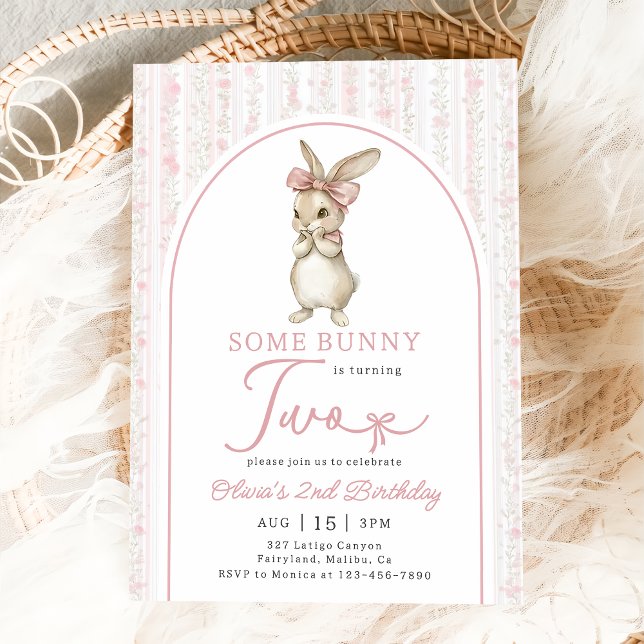 Convite de Aniversário de 2 anos Coquette Pink Bun (Criador carregado)