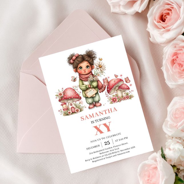 Convite de Aniversário de 2 anos da Fada Fofa com  (Cute Fairy 2nd Birthday Pink Flowers Invitation)