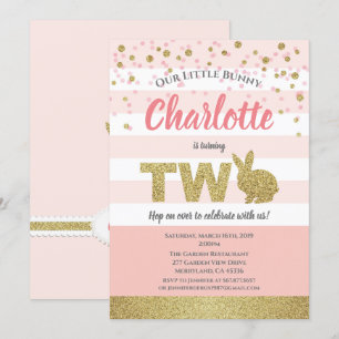 Convite de aniversário de 2 anos da menina coelho 