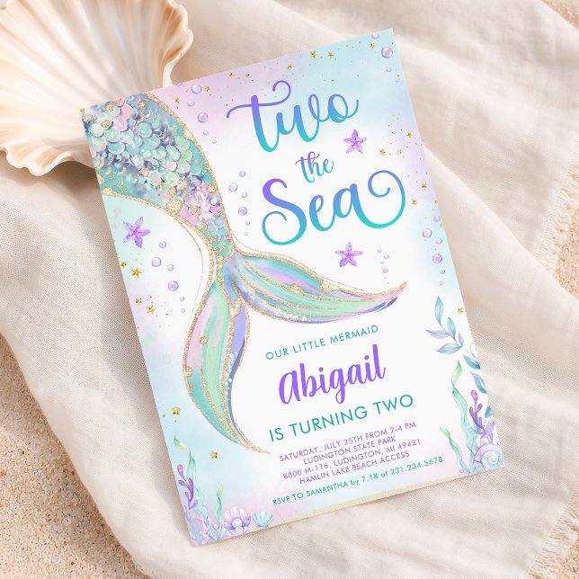 Convite de Aniversário de 2 anos da Sereia do Mar (Two the Sea Mermaid 2nd Birthday Invitation)