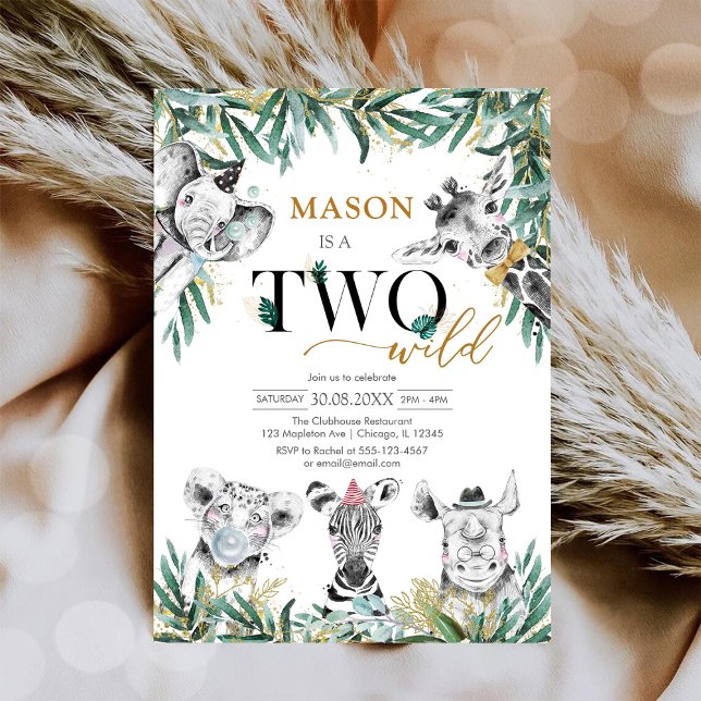 Convite de Aniversário de 2 anos de Dois Animais d (Criador carregado)