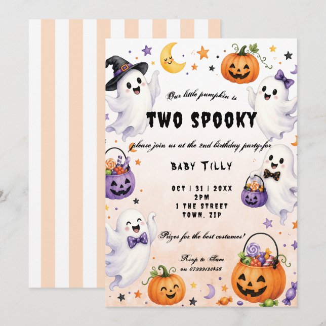 convite de aniversário de 2 anos de Halloween (Frente/Verso)
