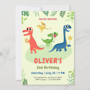 Convite de aniversário de 2 anos do dinossauro T-R