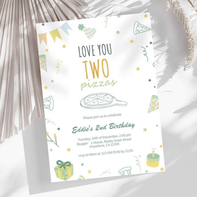 Convite de Aniversário de 2 anos do Menino Festa d (Boy 2nd Birthday Pizza Theme Invitation)