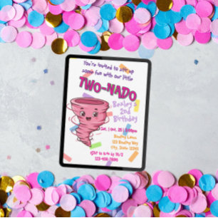 Convite de aniversário de 2 anos do Pink TwoNado