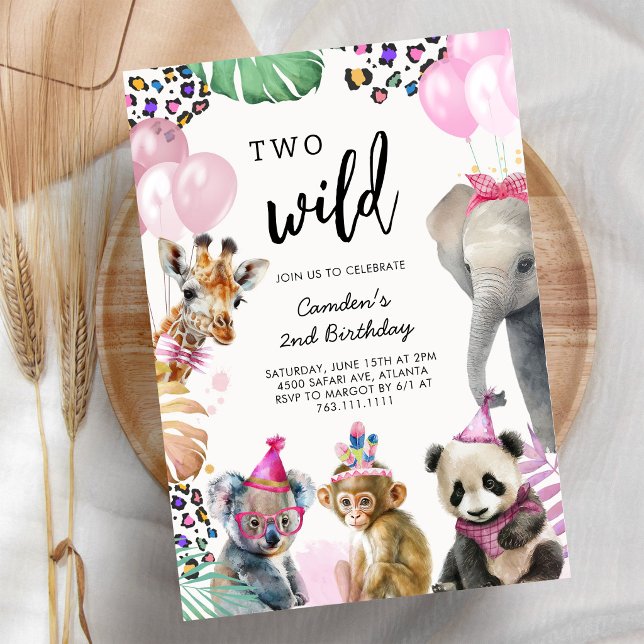 Convite de Aniversário de 2 anos Dois Animais Selv (Criador carregado)