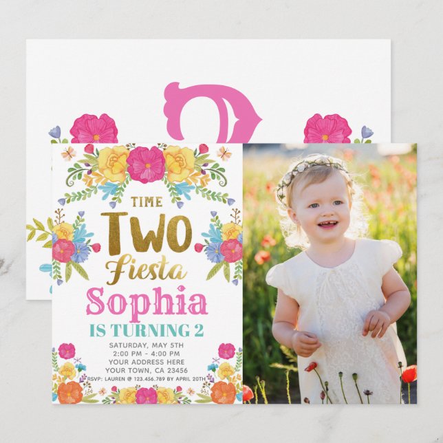 Convite de Aniversário de 2 anos Fiesta (Frente/Verso)